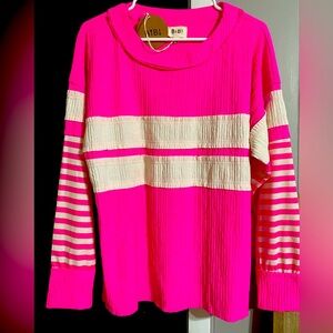 BIBI long sleeve, pink and white striped top size medium
